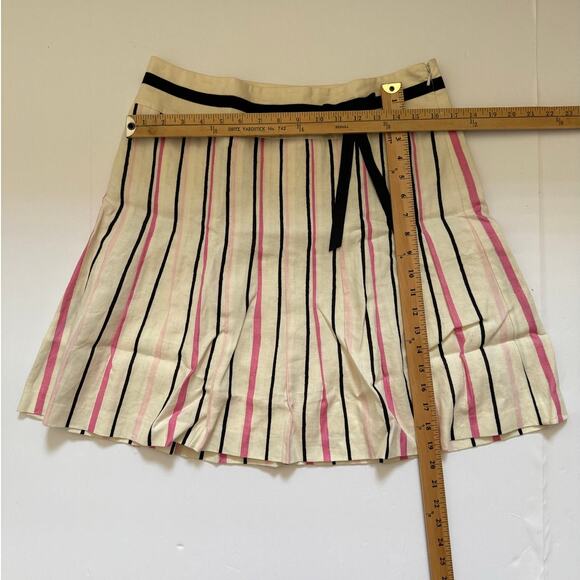 Ann Taylor LOFT Pleated 100%  LINEN Womens Size 8 Skirt Preppy Pink Black White - Picture 10 of 13